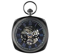 YIHANSS Antike mechanische Taschenuhr in Schwarz/Silber/Gold, einzigartig, quadratisch, 30 cm, Schlangenkette, Handaufzug, hochwertige Uhr, Kunst-Sammlerstücke