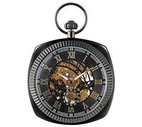 YIHANSS Antike mechanische Taschenuhr in Schwarz/Silber/Gold, einzigartig, quadratisch, 30 cm, Schlangenkette, Handaufzug, hochwertige Uhr, Kunst-Sammlerstücke