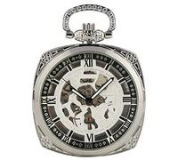 YIHANSS Exquisite Silberne quadratische mechanische Taschenuhr mit Handaufzug, luxuriöse Uhr mit ausgehöhltem Zifferblatt und römischen Ziffern und 30 cm langer Kette