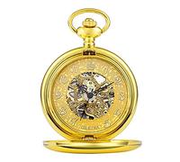 YIHANSS Goldener Splitter, Glatte automatische mechanische Taschenuhr, Skelett, FOB-Kette, Handaufzug, hohl, für Männer und Frauen