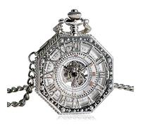YIHANSS Handaufzug Mechanische Taschenuhr Kette Mode Silber Achteck Form Skelett Schnitzerei Männer Uhren