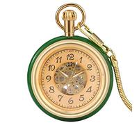 YIHANSS Hervorragende automatische mechanische Taschenuhr mit Jade-Gold-Aufzug, Skelett-Zifferblatt, Taschenuhrkette, Luxus mit Schlangenkette