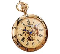 YIHANSS Luxus Gold Automatische Mechanische Taschenuhr Retro Kupfer Uhren Römische Ziffern Fob Kette Anhänger Männer Frauen