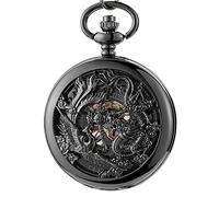 YIHANSS Mechanische Taschenuhr mit Drachenspielball, Steampunk-Skelett, Handaufzug, Klappuhr mit Kette für Herren und Damen, Kollektion