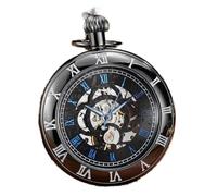 YIHANSS Mechanische Taschenuhr mit Handaufzug, Kettenuhr ohne Batterie, Uhr für Herren, silberfarben, römische Zahlen, gravierte Uhr