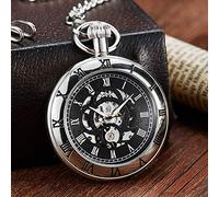 YIHANSS Mechanische Taschenuhr mit Handaufzug, Kettenuhr ohne Batterie, Uhr für Herren, silberfarben, römische Zahlen, gravierte Uhr