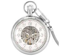 YIHANSS Offenes Zifferblatt, Anzeige arabischer Ziffern, mechanische Taschenuhr mit Automatikaufzug, silbernes/goldenes Skelett-Zifferblatt, antike automatische Herrenuhr