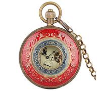 YIHANSS Reines Kupfer Rot und Blau Abdeckung Retro Große Tourbillon Mechanische Taschenuhr Kette Retro Mode FOB Handaufzug Double Hunter