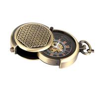 YIHANSS Retro-Antike Hohldeckel Einzigartige doppelte Plattenspieler-Kappe Handaufzug Mechanische Taschenuhr Männer Steampunk Bronze 30cm Kette