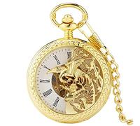 YIHANSS Retro Bronze Phoenix Carving Hollow Cover Double Open Case Taschenuhr Mechanische Handaufzug FOB Kettenuhr für Männer Frauen