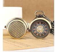 YIHANSS Retro Hohldeckel Kreative Doppel-Plattenspieler-Kappe Handaufzug Mechanische Taschenuhr Männer Steampunk Bronze Taschenuhr Kette