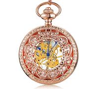 YIHANSS Retro Hohle Mechanische Taschenuhr mit Kette Goldene Sterne Skelett Steampunk Vintage Herren Damen Handaufzug Taschenuhr