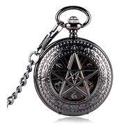 YIHANSS Schwarze Taschenuhr Stunde Heiße TV-Serie Supernatural Fob Pentagramm Mechanische Handaufzug Krone Muster Steampunk