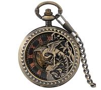 YIHANSS Taschenuhr im Retro-Stil mit Phönix-Schnitzerei, ausgehöhlter Deckel, doppeltes offenes Gehäuse, mechanische Taschenuhr mit Handaufzug und Kettenaufhängung für Männer und Frauen