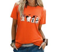 Yihelian Halloween Tshirt Ghost T Shirt für Damen Kurzarm Shirt mit Katzenmotiv Shirts Rundhalsausschnitt