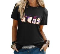 Yihelian Halloween Tshirt Ghost T Shirt für Damen Kurzarm Shirt mit Katzenmotiv Shirts Rundhalsausschnitt