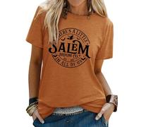 Yihelian T-Shirts Frauen Halloween Hexe Brew Grafik Druck Top Damen Kurzarm Rundhalsbluse