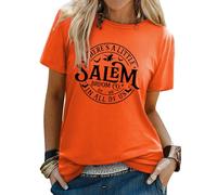 Yihelian T-Shirts Frauen Halloween Hexe Brew Grafik Druck Top Damen Kurzarm Rundhalsbluse