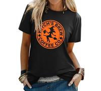 Yihelian T-Shirts Frauen Halloween Hexe Brew Grafik Druck Top Damen Kurzarm Rundhalsbluse
