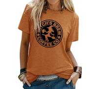 Yihelian T-Shirts Frauen Halloween Hexe Brew Grafik Druck Top Damen Kurzarm Rundhalsbluse