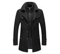 YiJee Herren Wintermantel, Slim Fit Zweiteiliger Mantel für Business und Freizeit, Schwarzer Wollmantel mit Stehkragen Peacoat und Warmer Integrierter Innenjacke