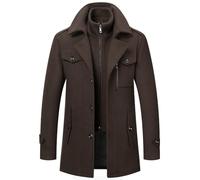 YiJee Herren Wintermantel, Slim Fit Zweiteiliger Mantel für Business und Freizeit, Wollmantel mit Stehkragen Peacoat und Warmer Integrierter Innenjacke