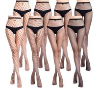 YiJiuBa 8 Paar Netzstrumpfhose Schwarz für Damen, 8 Stücke Fishnet Stockings, Netzstrümpfe Fischnetz Tights mit 4 Arten, Hohe Taille Fischernetz, Mode Strumpfhosen für Frauen Valentinstag
