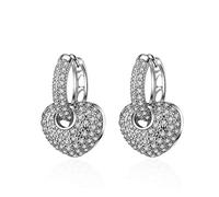 Yikoly Damen Mädchen Ohrringe creolen Silber 925 Mode Glitzer AAA Zirkonia Edel Herz-Anhänger Hoop Ohrstecker Hochzeit-ohrschmuck