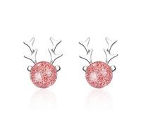 Yikoly Damen Ohrringe Silber 925 Einfache Pink Kristall Perle Geweih Klein Ohrstecker Studs Schmuck für für Töchter Mutter Freundin