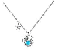 Yikoly Kette silber 925 Damen Halskette mit anhänger Zirkonia Blau Bling Sterne Mond Charm-Collier Halsreife Y-Kette Für Frauen mädchen