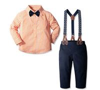 Yilaku Baby Boy Anzug Kleidung Sets, Kleinkind Fliege Shirt Abnehmbare Hosenträger Hosen 4pcs Outfits für Kinder, Orange, 6-9 Monate