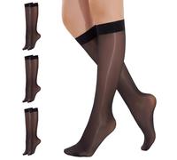 Yilanmy 3 Paar Damen Kniestrümpfe Glänzend 40D halb Blickdicht Fein-kniestrümpfe Breiter Komfortbund Hautfarben und Schwarz