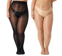 Yilanmy Damen Glänzende Strumpfhose Große Größen Sexy Öl Glanz Strumpfhosen 15 Denier Feinstrumpfhose Ultradünne-Schwarz*1 Paar+Hautfarbe*1 Paar,XL/XXL