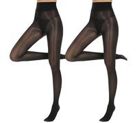 Yilanmy Damen Strumpfhose Glänzende Sexy Öl Glanz Strumpfhosen 15 Denier Hohe Taille Feinstrumpfhose Damen Ultradünne-Schwarz*2 Paare, S/M