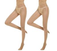 Yilanmy Damen Strumpfhose Glänzende Sexy Öl Glanz Strumpfhosen 15 Denier Hohe Taille Feinstrumpfhose Damen Ultradünne-Hautfarbe*2 Paare, L/XL