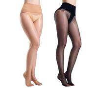 Yilanmy Glänzende Strumpfhosen Damen 20 Den Nahtlose Strumpfhosen Ohne Naht Trasparente Ölige Glanz Feinstrumpfhose (Schwarz*1+Hautfarben*1, M)