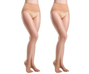 Yilanmy Glänzende Strumpfhosen Damen 20 Den Nahtlose Strumpfhosen Ohne Naht Trasparente Ölige Glanz Feinstrumpfhose (Hautfarben*2, S)
