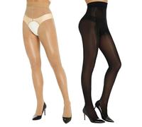 Yilanmy Glanz Strumpfhose Für Damen Glänzende Strumpfhose Offen Schritt Tanzstrumpfhose 2 Paar(Schwarz+Natürliche, S-M)