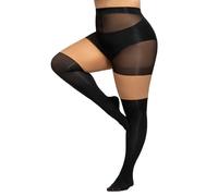 Yilanmy Overknee Strumpfhose Damen Große Größen Schwarz Blickdichte Curvy Strumpfhosen mit Overknees Strümpfe Optik 15-60DEN (Schwarz+Hautfarben,XL-XXL)