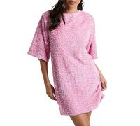 YILEEGOO Damen Pailletten Kleid Casual Lose Sparkly Long T-Shirt Kleid Rücken Tie Up Glitzer Minikleid Party Club Kurzes Kleid, rose, Small