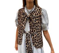 YILEEGOO Damen Vintage Leopard Print Weste Ärmellos V-Ausschnitt Bowknot Front Weste Y2k Casual Gepard Print Jacke Cardigan, dunkelbraun, L