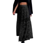 YILEEGOO Durchsichtiger Damenrock aus Spitze, A-Linie, lang, lässig, Sommer, elastische Taille, langer Maxirock für Strand, Urlaub, Club, Streetwear, Schwarz , 36