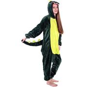 YILEEGOO Unisex Erwachsene Onesie Tier Pyjama Cartoon Kostüm Halloween Weihnachten Nachtwäsche Jumpsuit Plüsch Cosplay Pyjama Loungewear, Grüner Drache, 46