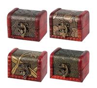 YiliYa Kleine Schatztruhe aus Holz,4er Set Holztruhe mit Deckel | Vintage Schatzkiste Kinder Kleine Schmuckschatulle für Halskette Armband Ohrring Ringe 8 x 6 x 6 cm