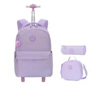 YILWPV Rollrucksack for Mädchen, Schüler, Bücher, Laptop-Rucksack auf Rädern, Schultrolley, Tasche for kurze Reisen FüR Teenager(Purple)