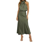 YIMAISZQ Kleid Damen Sommer Satin Elegant Ärmellos Mock Neck Cocktail Party Maxi Kleider-ag-s