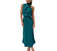 YIMAISZQ Kleid Damen Sommer Satin Elegant Ärmellos Mock Neck Cocktail Party Maxi Kleider-blau-l