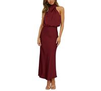 YIMAISZQ Kleid Damen Sommer Satin Elegant Ärmellos Mock Neck Cocktail Party Maxi Kleider-Burgund-m