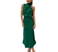 YIMAISZQ Kleid Damen Sommer Satin Elegant Ärmellos Mock Neck Cocktail Party Maxi Kleider-grün-s