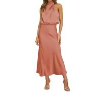 YIMAISZQ Kleid Damen Sommer Satin Elegant Ärmellos Mock Neck Cocktail Party Maxi Kleider-rosa-s